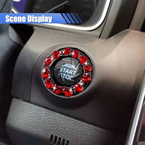 Bling Crystal Car Push Start Button Cover, Shiny Rhinestone Auto Engine Red