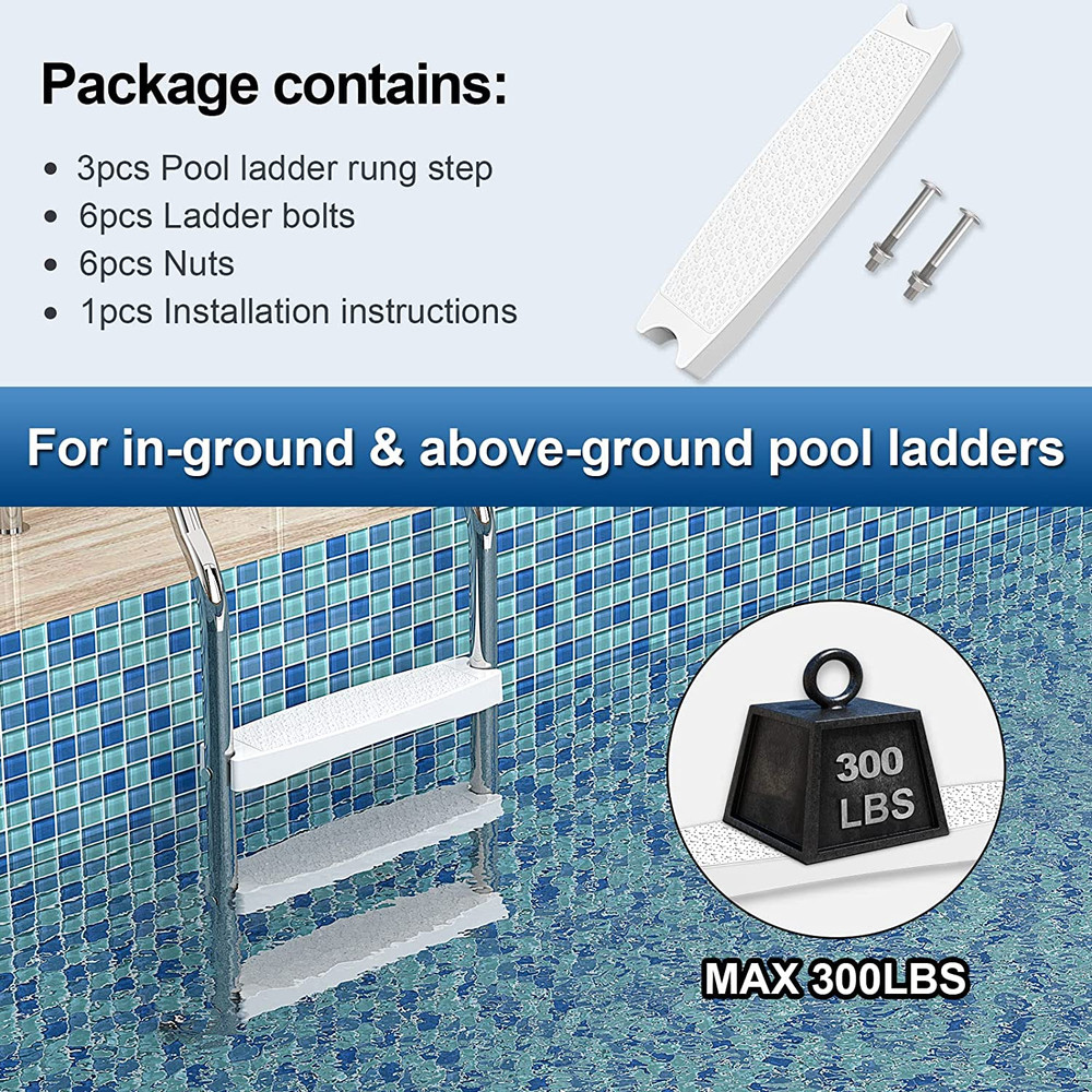 Pool Ladder Steps Replacement, (3-Pack) 18" Universal Heavy-Duty Molded Plastic