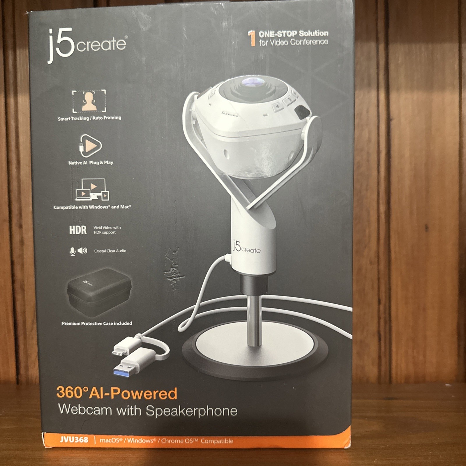 j5create 360 All Around AI-Powered Conference Room Camera with Speakerphone New