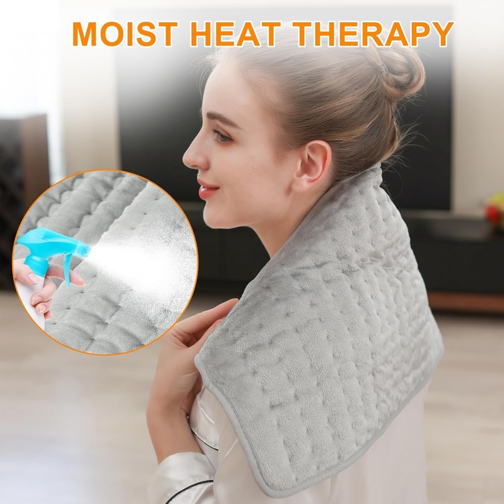 Versatile Electric Heating Pad - 6 Temp Settings, Machine Washable - Light Gray