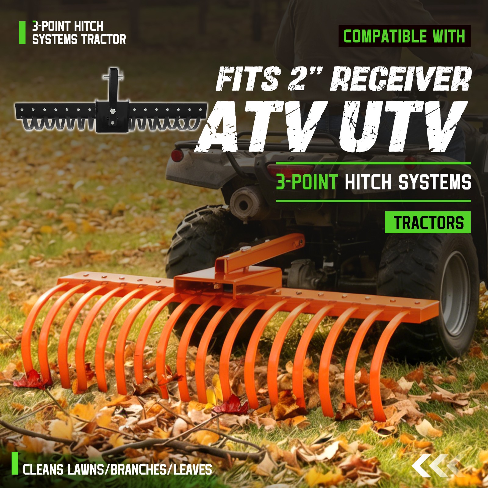 48" Landscape Rake Pine Straw Rake Rock Rake For 2" Receiver Tractor ATV/UTV