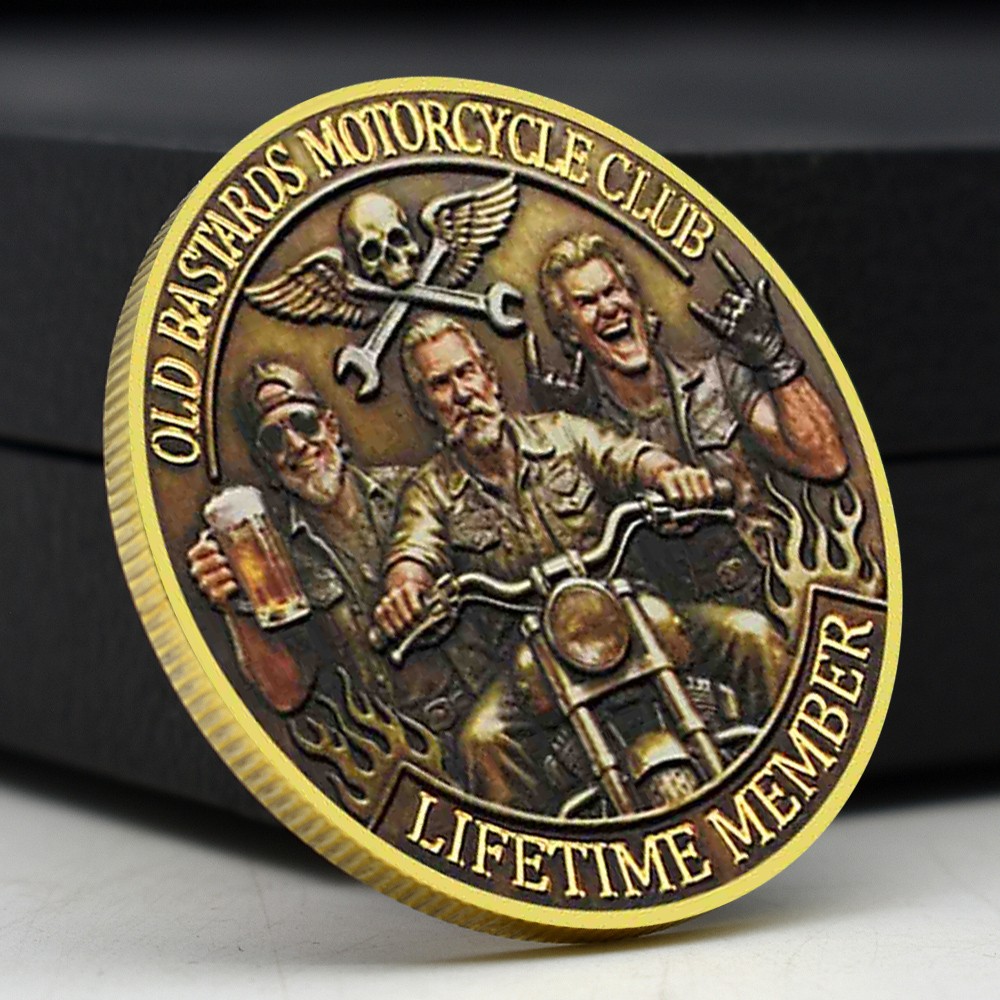 Old Bastards Motorcycle Club Coin - Lifetime Member, Vintage Biker Design Medal