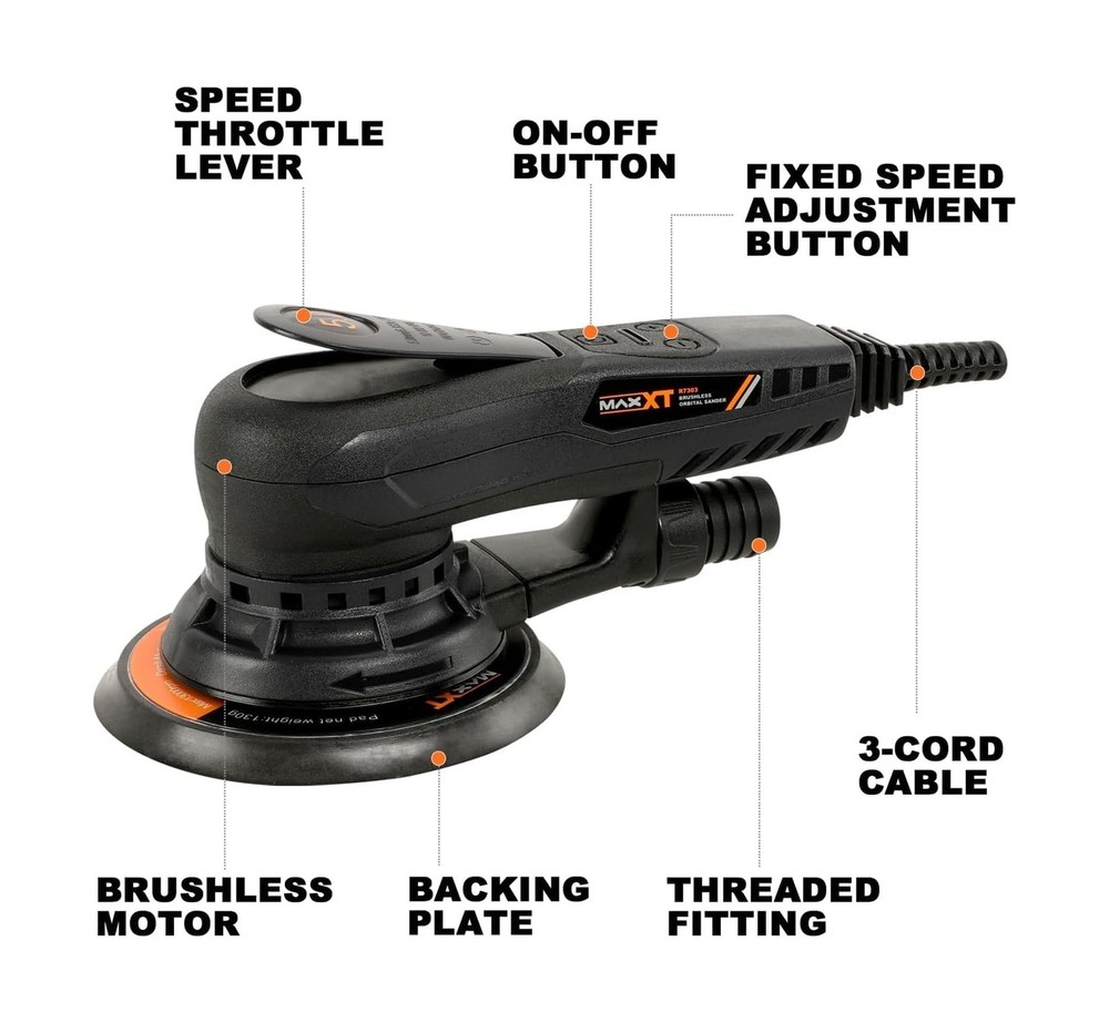 MAXXT Electric 5mm Random Orbital Sander Brushless 350W 3A Multi-function Var...