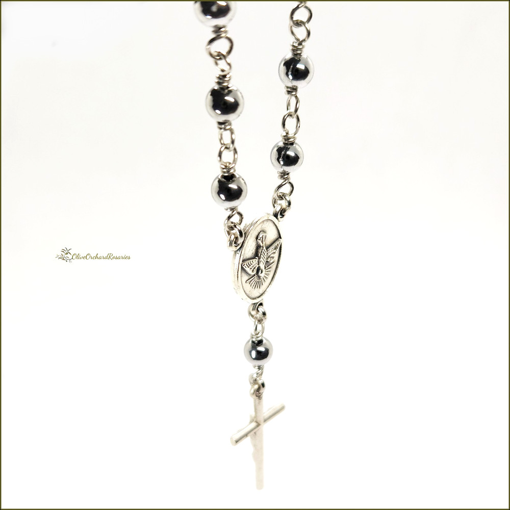 Handmade Holy Family Holy Spirit Silver Plated Beads 5" One-decade Rosary