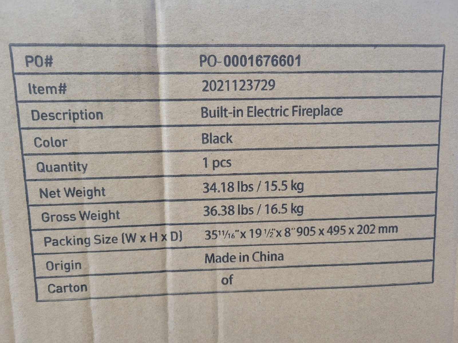 FURRION 34" Electric Fireplace With Remote FF34SW15A-BL *RV/CAMPER (NEW-IN BOX)