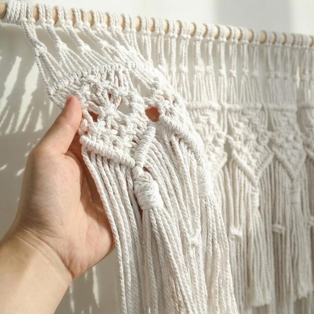 Boho Macrame Window Valance Handmade Cotton Decor Wall Hanging Curtain Panels...
