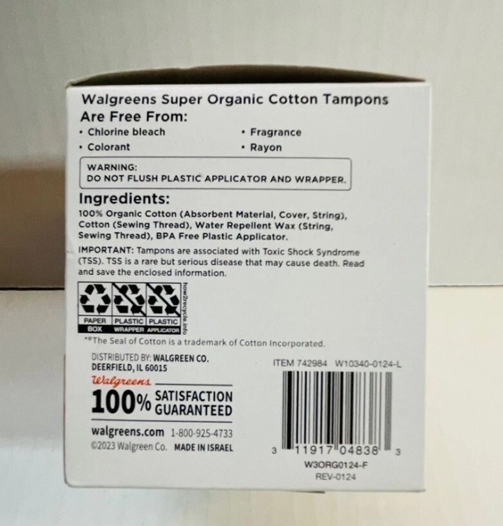 Walgreens Super Absorbency Organic Cotton Compact Tampons