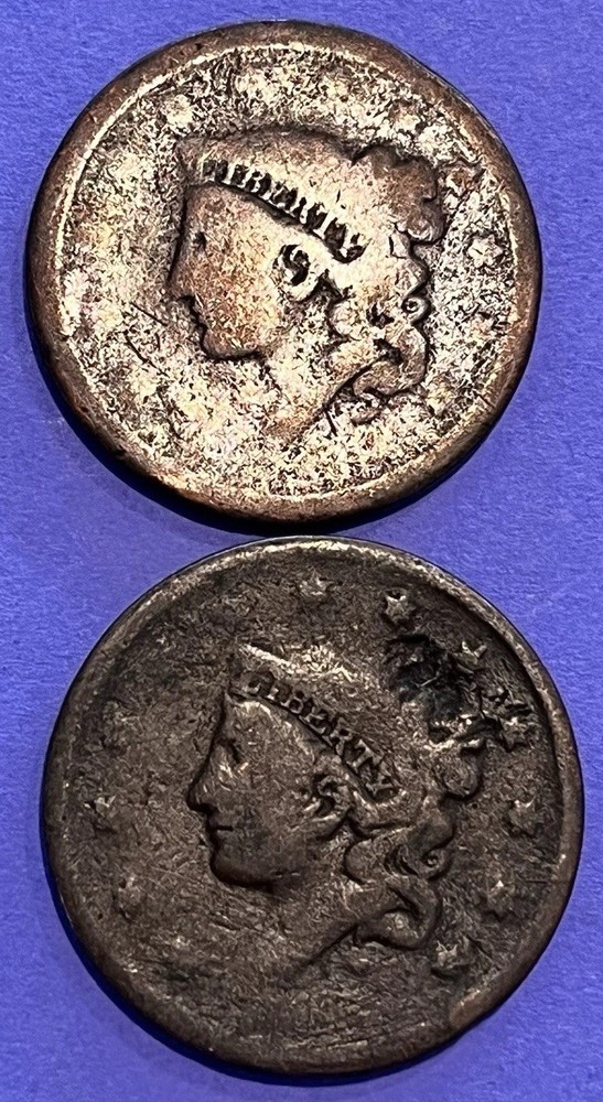 Two Dateless Coronet Head Large Cents
