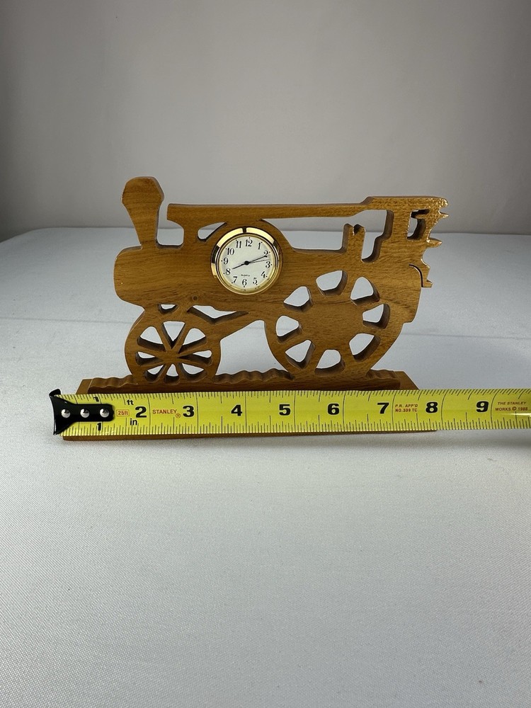 Handmade Wooden Desk Clock Featuring A Train Design