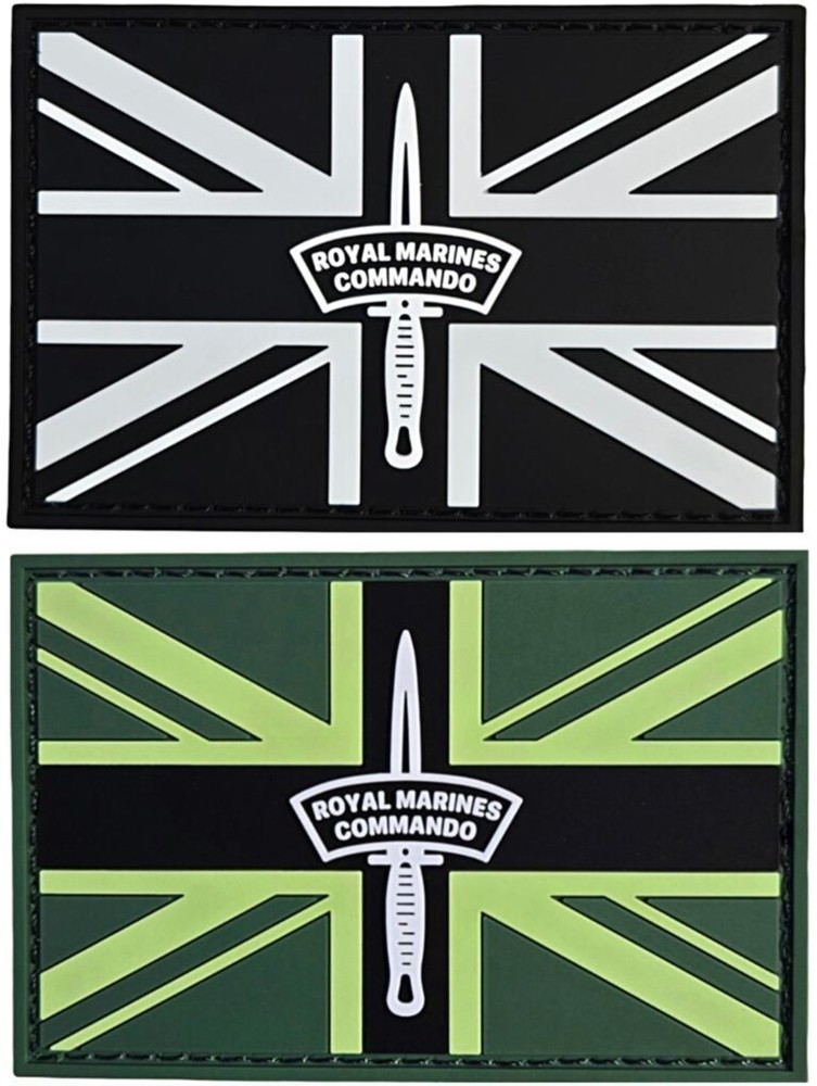 Union Jack UK Flag Royal Marines Commando PVC Rubber Patch | 2PC Hook Back 3"x2"