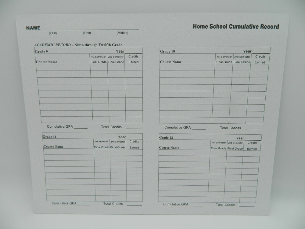 Home School Record Keeping Kit, Elementary Report Cards & Transcript Folder K-12