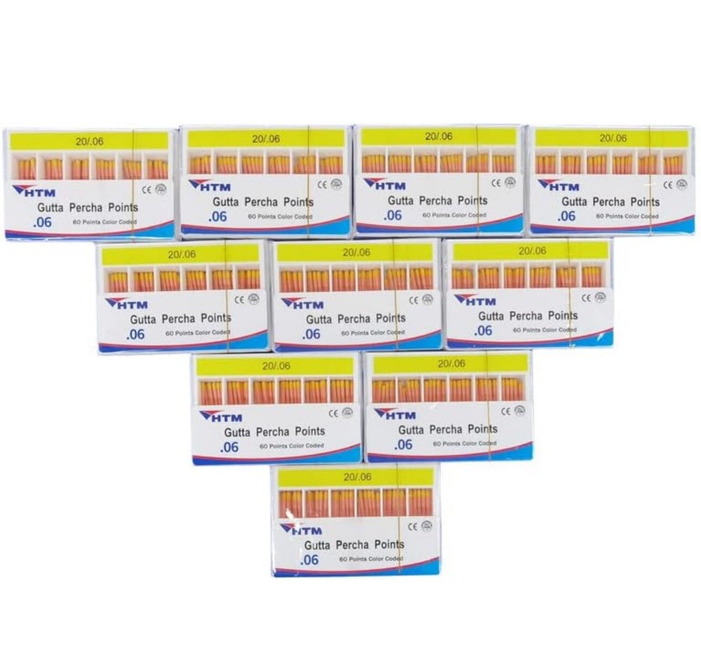 HTM Gutta Percha Points 20 / .06  60 Points per Box 10 Pack Dental Root Canal