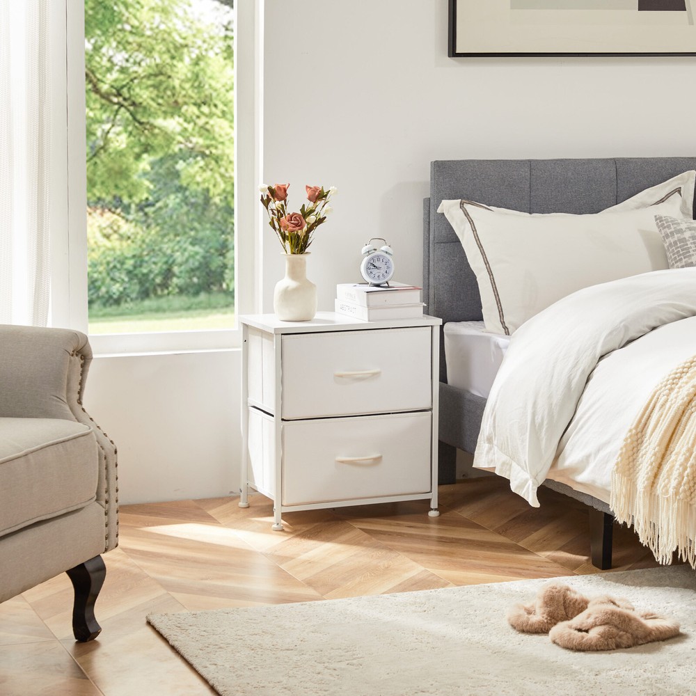 2 Fabric Drawers Nightstand for Bedroom End Table Side Table Bedside Table