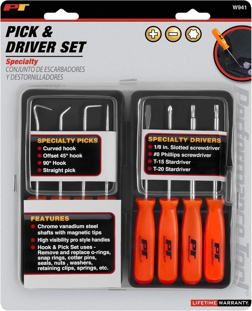Performance Tool W941 8-Piece Specialty Pick/Driver Set, Precision Pick &...