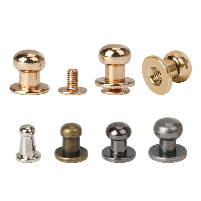 10 Set 6/7/8/9/10mm Solid Brass sam brown browne Button Screw Studs Round Rivets