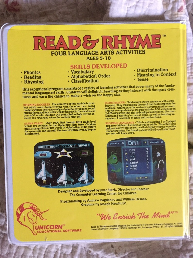 READ & RHYME by Unicorn for Atari ST/Mega/TT NEW disk