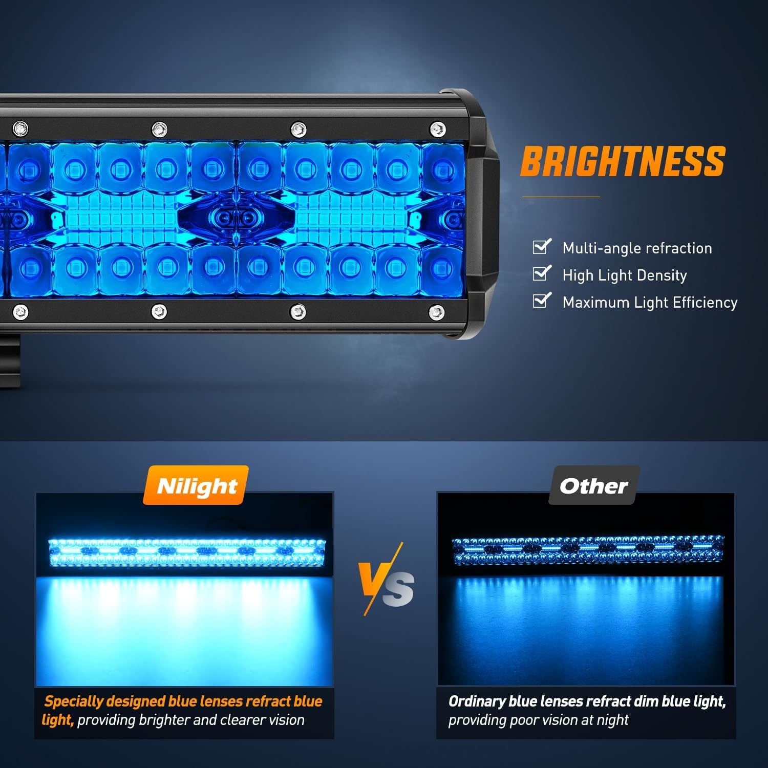Nilight 20 Inch LED Light Bar Blue Triple Row 420W Spot & Flood Combo Light