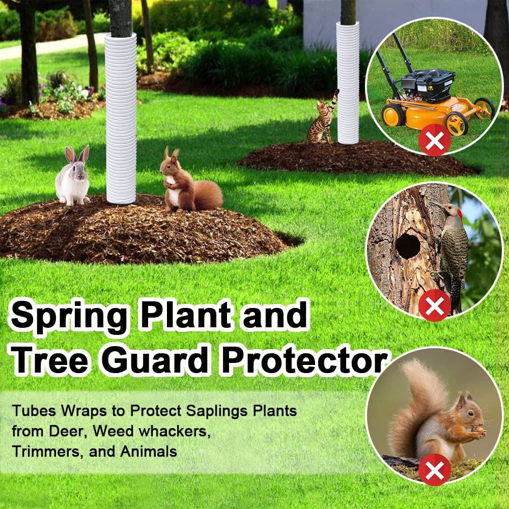 Corrugated Tree Guards, 7pcs Rigid PP Trunk Protectors, Bark White
