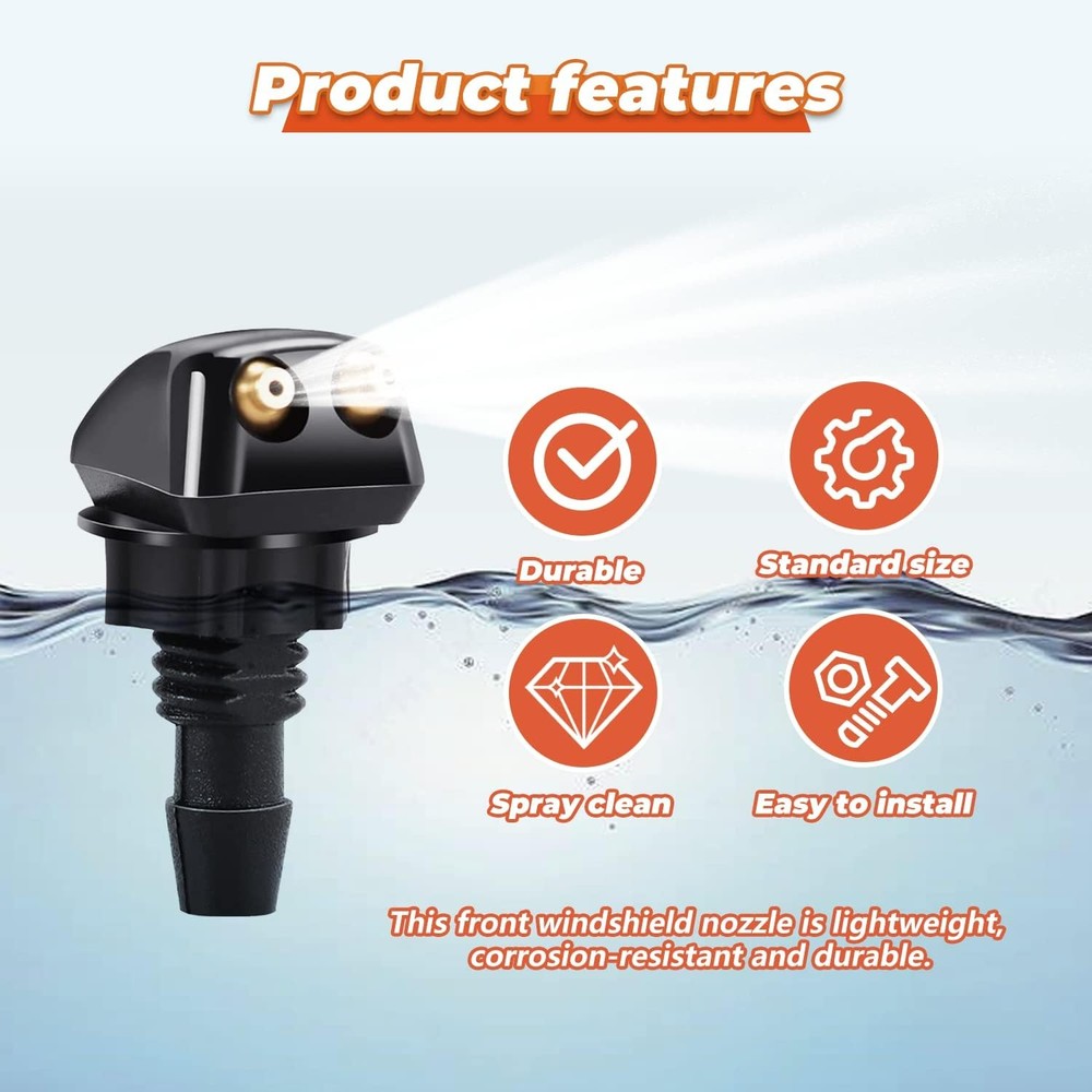 2Sets Universal Front Windshield Washer Nozzle & Fluid Hose Connector Spray Kits