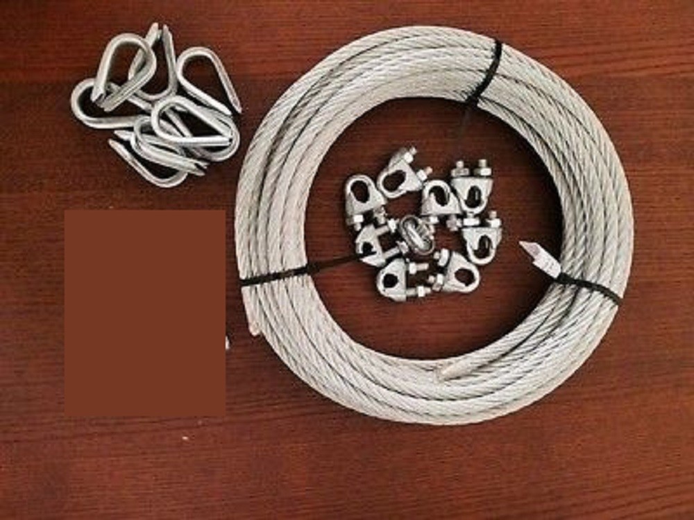 250' 3/8" 7x19 Galvanized Cable with 50 Clips & 50 Thimbles