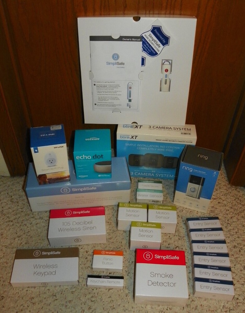 Simplisafe SSCS1-R 18 PC Kit, Blink XT, TP Link Smart Plug, Echo Dot & Ring