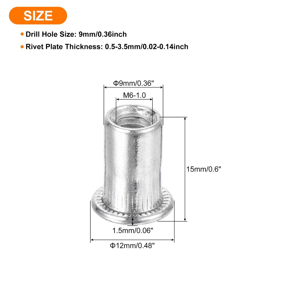 25Pcs Rivet Nuts Flat Head, M6 Aluminum Alloy Thread