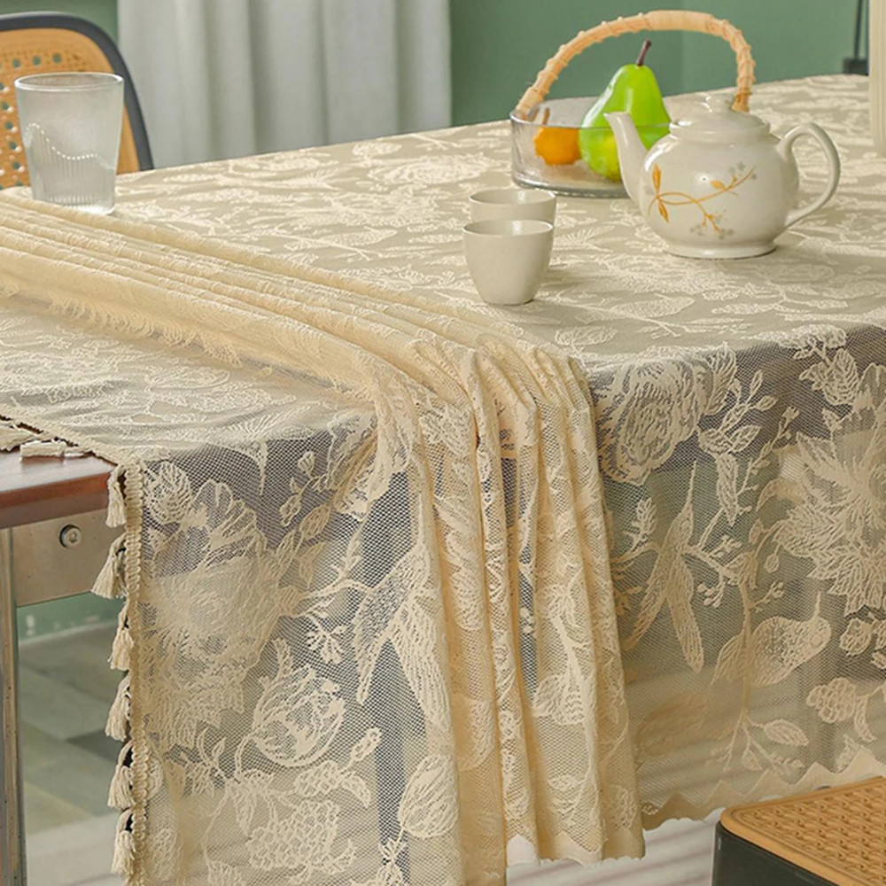 Lace Rectangular Tablecloth Table Decor Simple Tassel Tablecloths Nordic Style