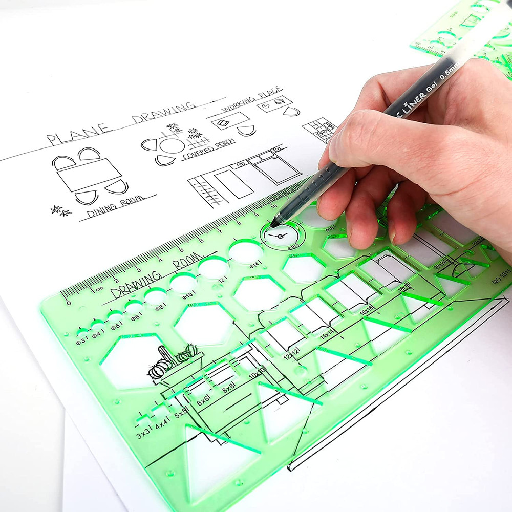 11PCS Geometric Drawings Templates, Drafting Stencils Measuring Tools, Plastic