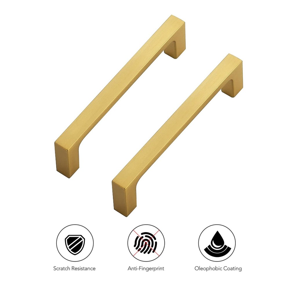 5 Pack Solid 4 Inch Kitchen Square Cabinet Handles Brushed Brass Cabinet Pull...