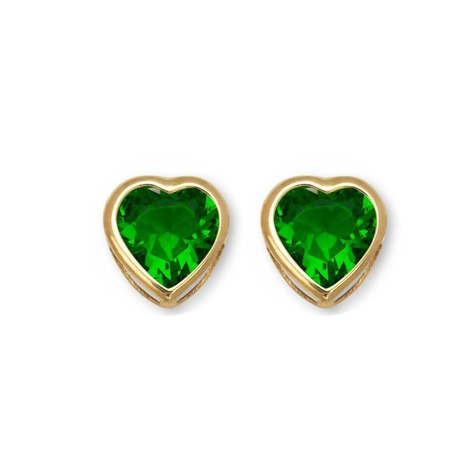 14K Solid Yellow/White Gold Heart Stud Earrings Birthstone