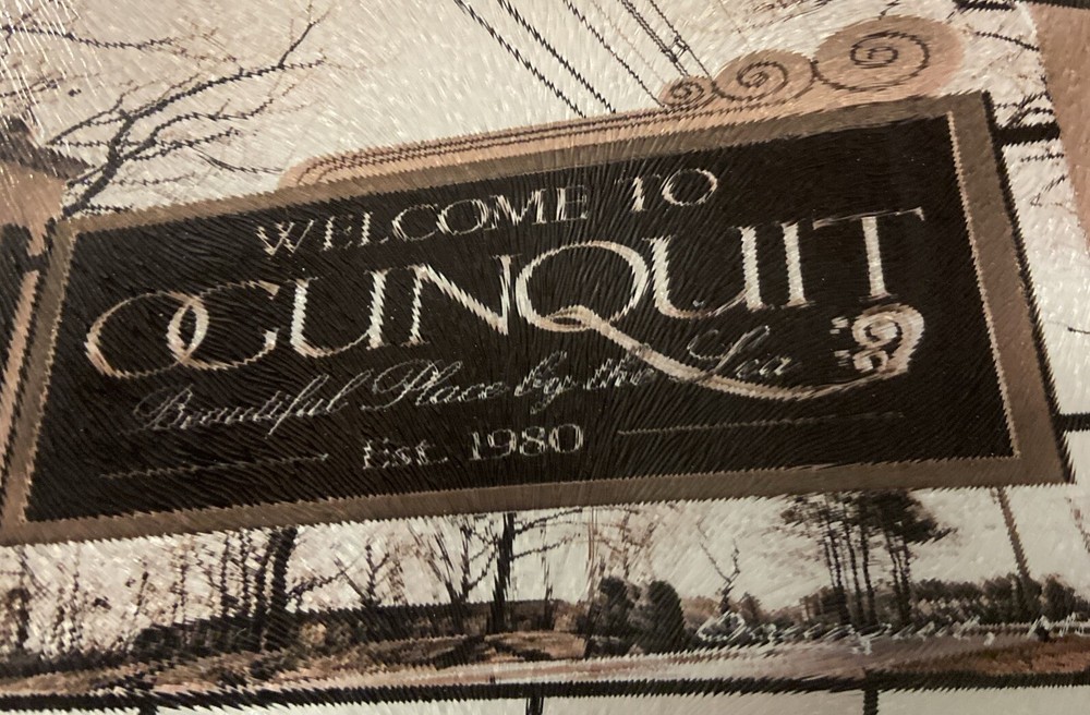 Exit 82 Art Ogunquit Maine Collage Glass Cutting Board with Box