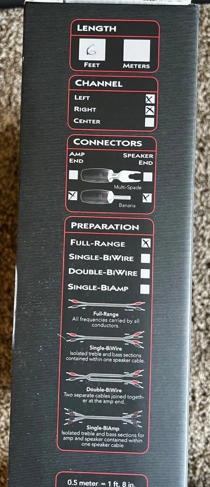 Audioquest Aspen Bi-Wire (Biwire) Speaker Cables - 6ft