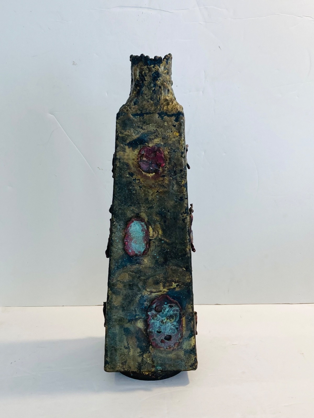 Beautiful MCM Metal Brutalist Bronze Vase  Handmade Sculpture