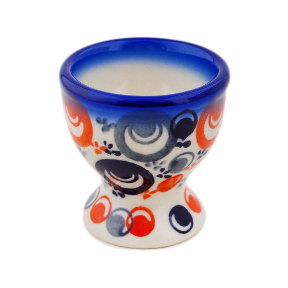 Polish Pottery Egg Holder 2" Red Peacock Eye