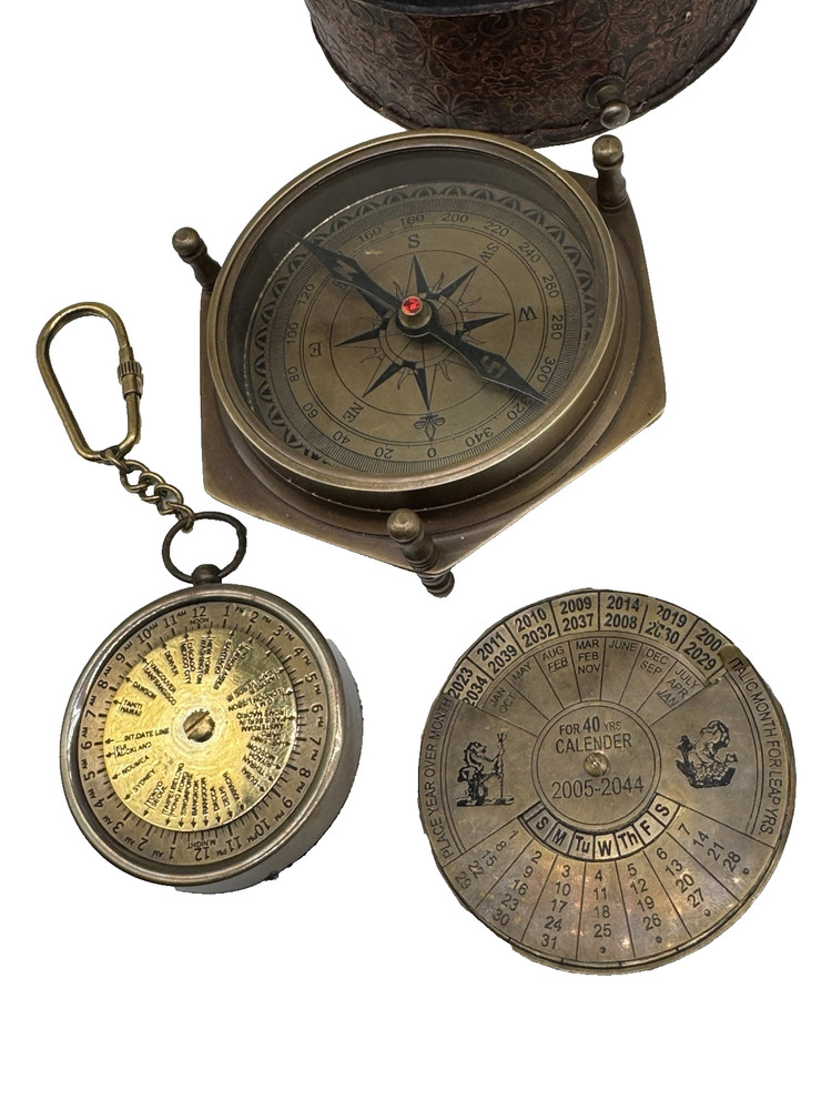 Gilbert Compass Solid Brass Nautical Handmade Working Travelling Compass W Case