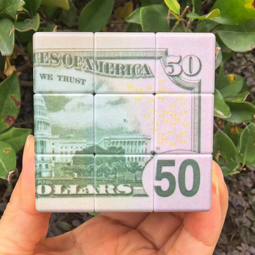 Fifty Dollar Cube,3X3 Magic Cube,Us Dollar Bill Speed Cube Stickerless with Stan