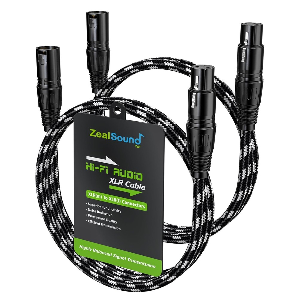Balanced XLR Microphone Cables 9.9ft 2 Pack - Shielded Nylon-Braided Audio Cord