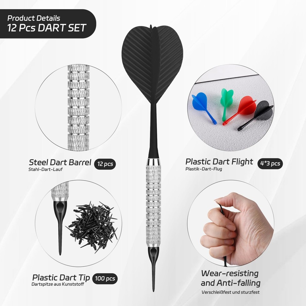 Plastic Tip Darts,12pcs Soft Darts Set with 100 Plastic Tips for Electronic