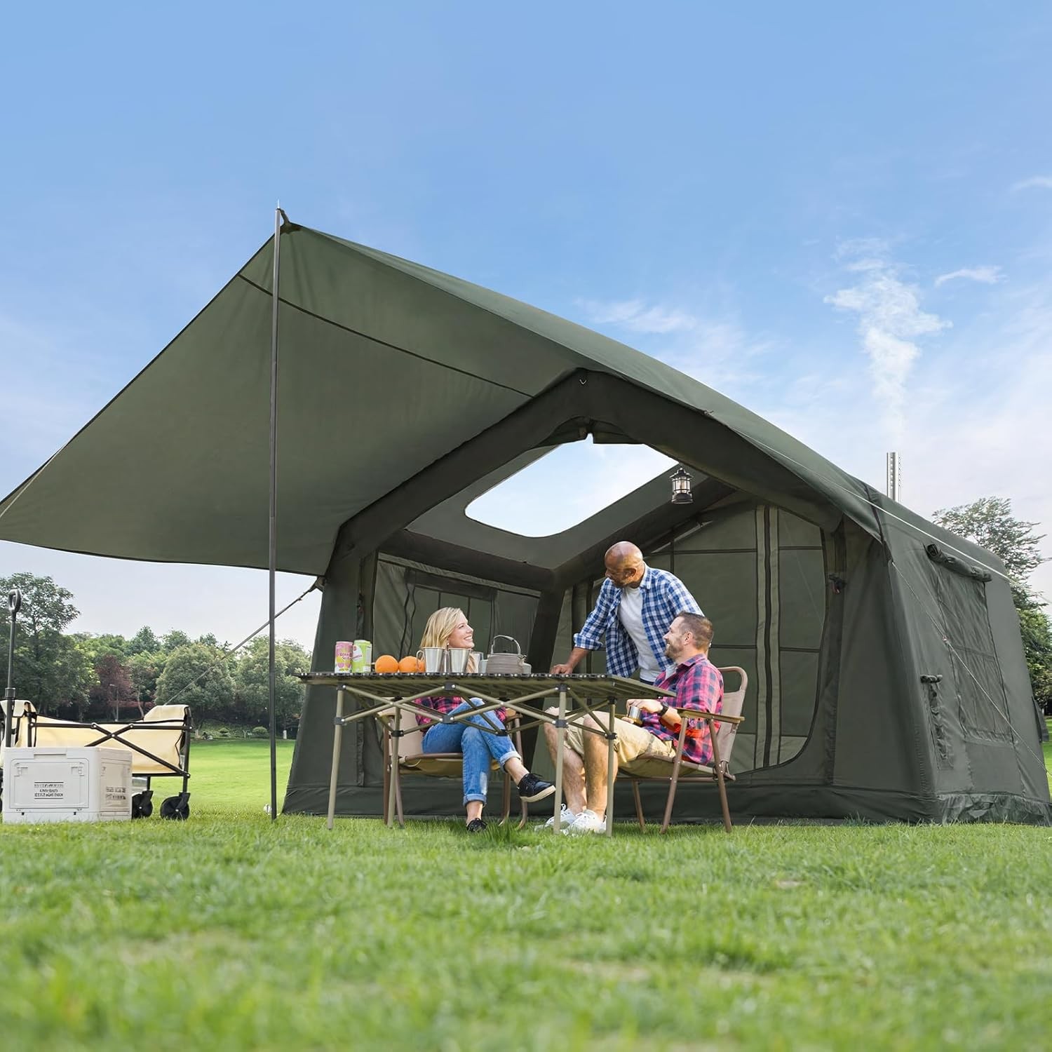 NAIZEA Inflatable Tent with Skylight Blow Up Tents w/Pump Stove Jack 6 Person