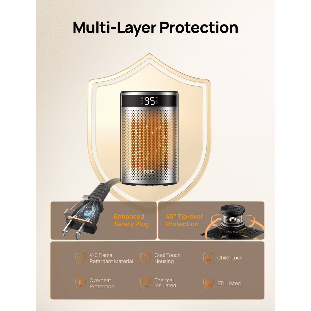 DREO 1500W Atom 416 10" Whisper-Quiet Portable Ceramic Space Heater with Temp