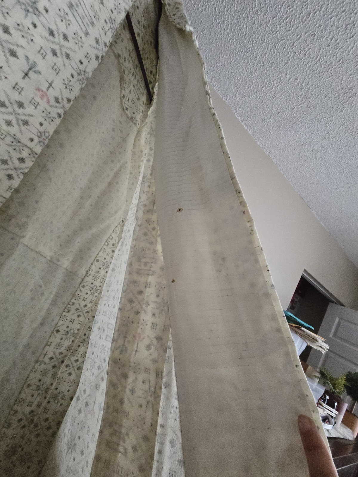 Boro Japanese Old Yukata Kasuri Cotton Beige Floral Used