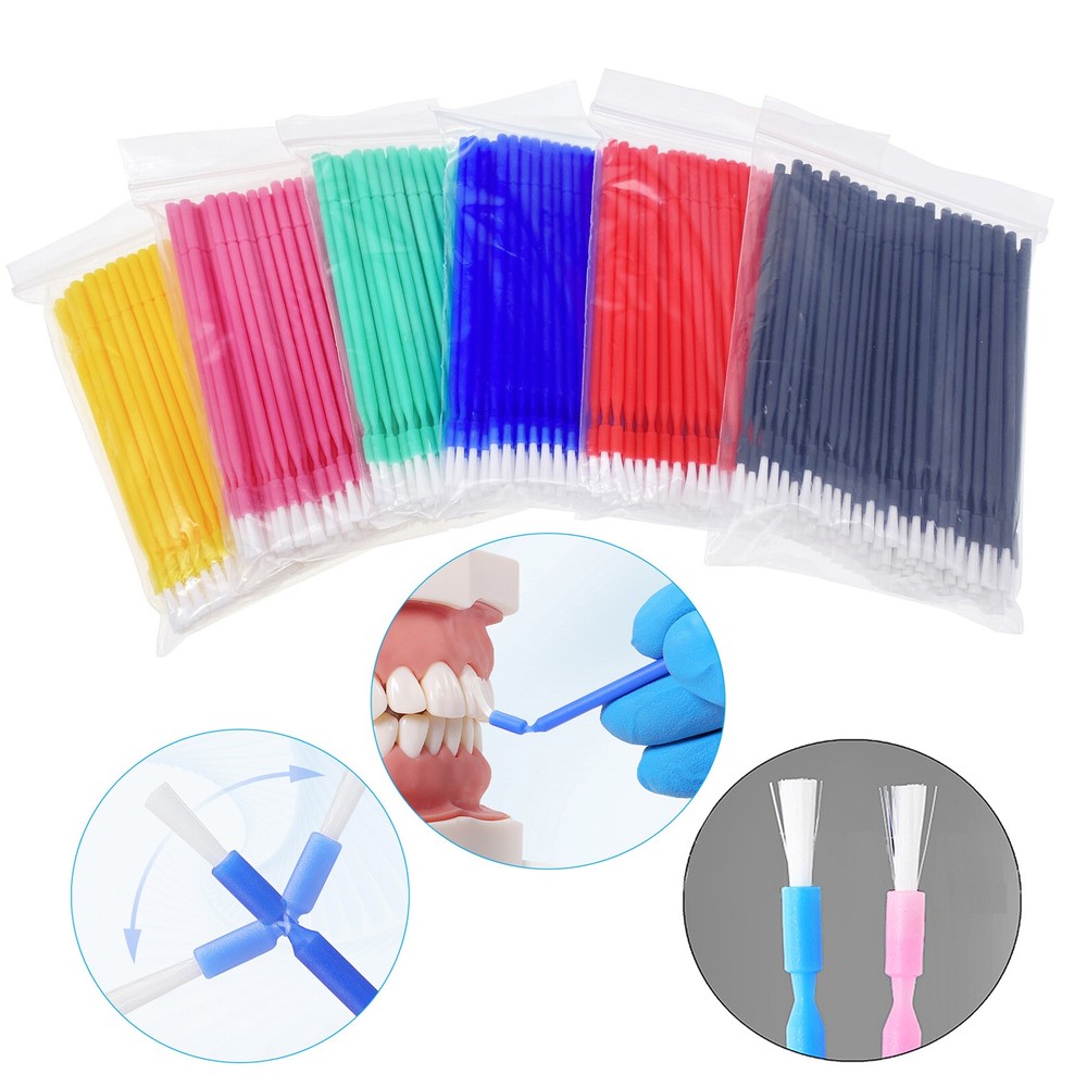 100Pcs Dental Microbrush Disposable Applicators Tips Micro Brush Cleaning 6Size