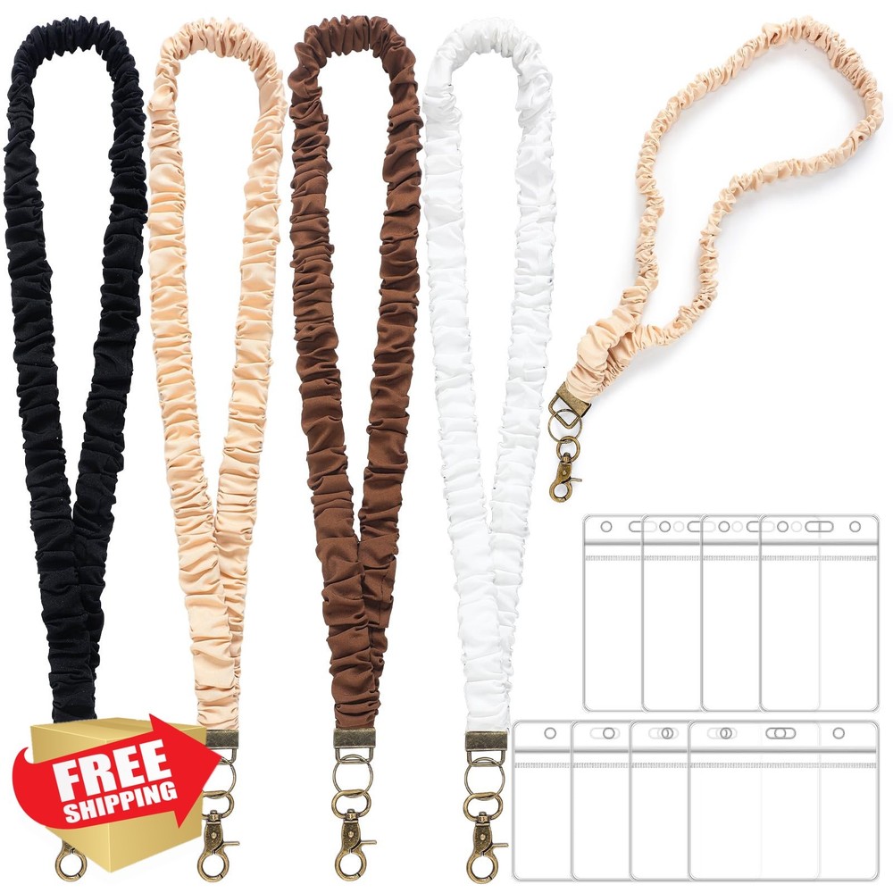 SATINIOR 4 Scrunchie Lanyards 8 ID Holders Multicolor Teachers