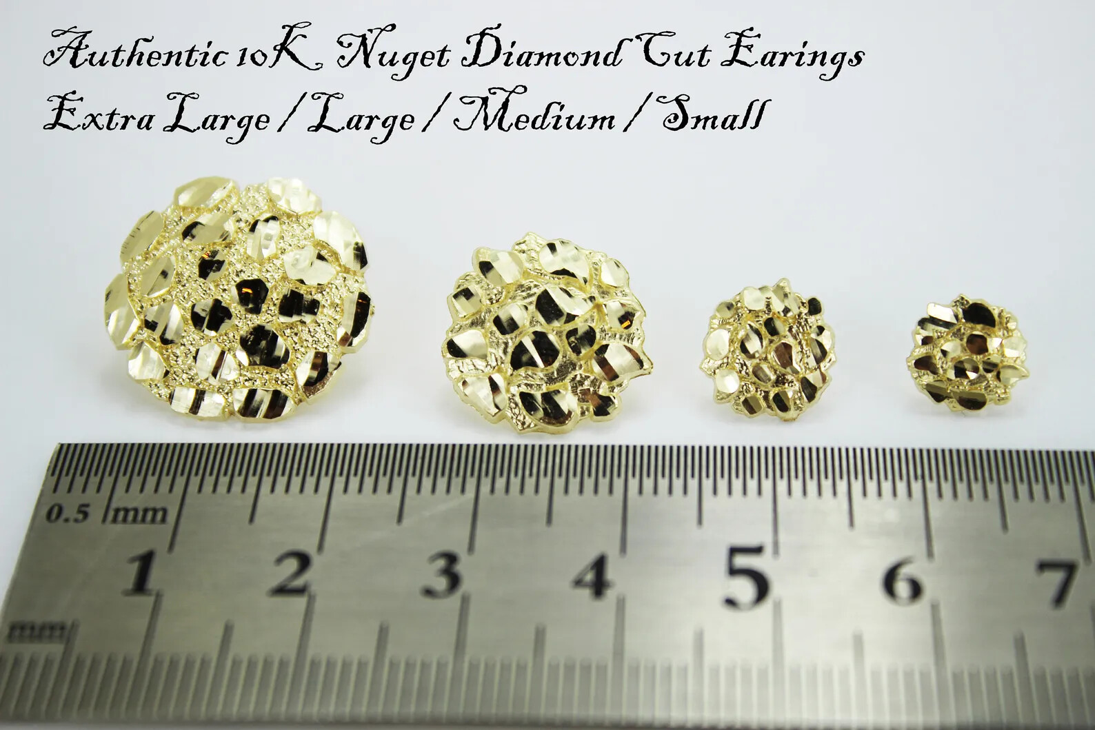 10K Soild Yellow Gold Nugget Round Diamond Cut Stud Earrings for Men Wome