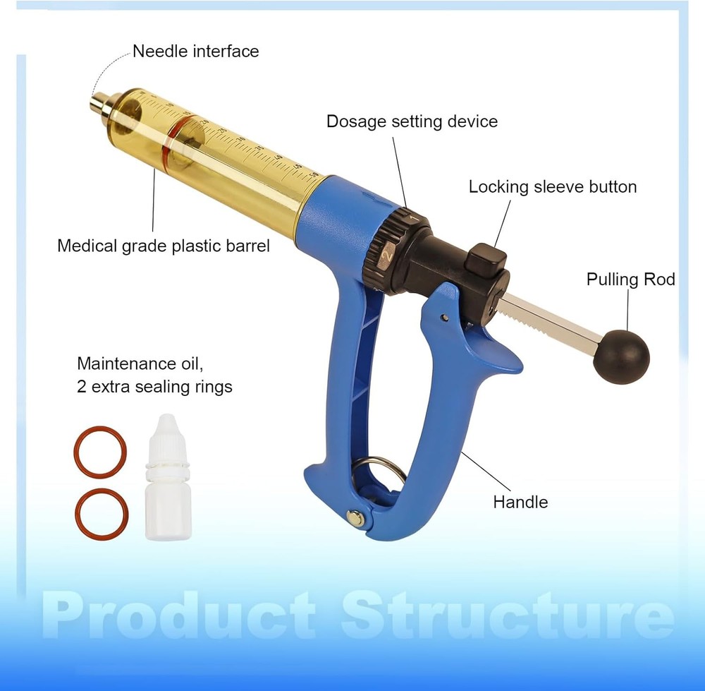 50ML Semi Automatic Livestock Syringe, Adjustable Continuous Repeating Syring...