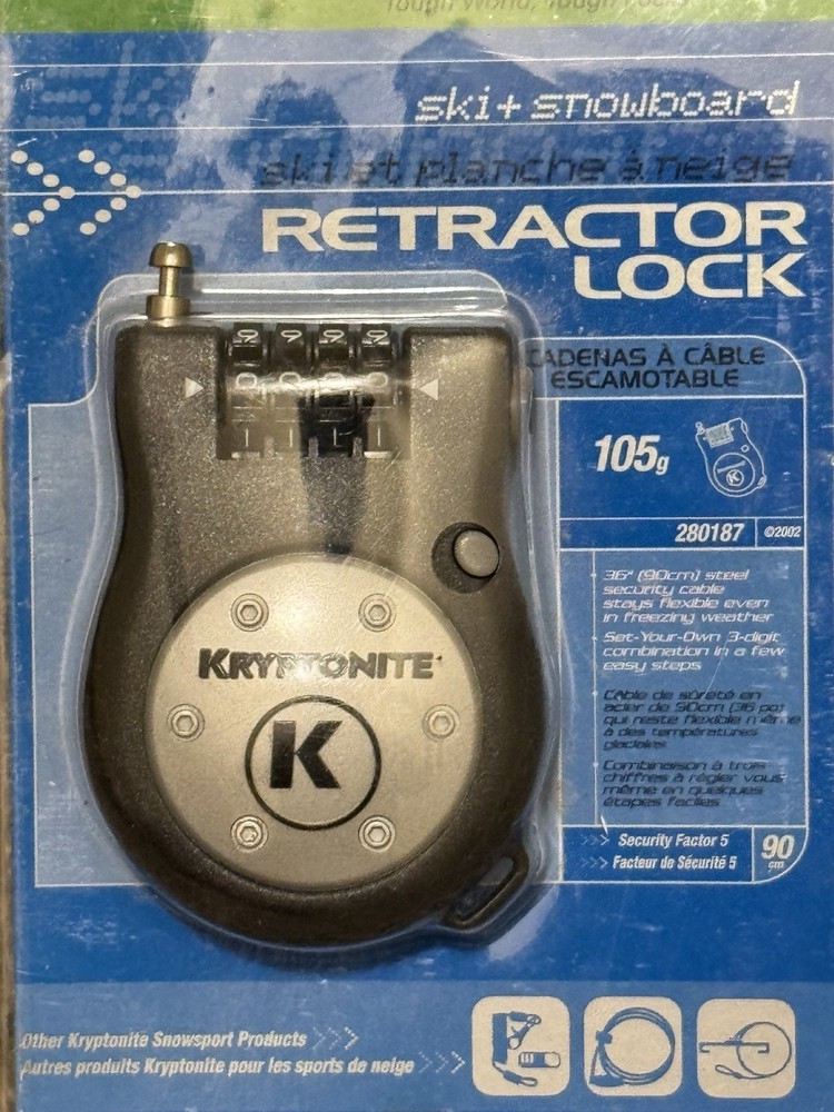 Kryptonite Retractor Ski Snowboard Cable Lock 36in 3-Digit Combo New Sealed
