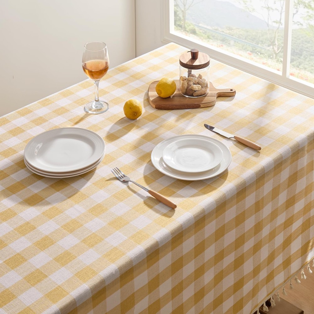 Softalker Checkered Tablecloth 55" x 84" (Rectangular), Yellow Plaid