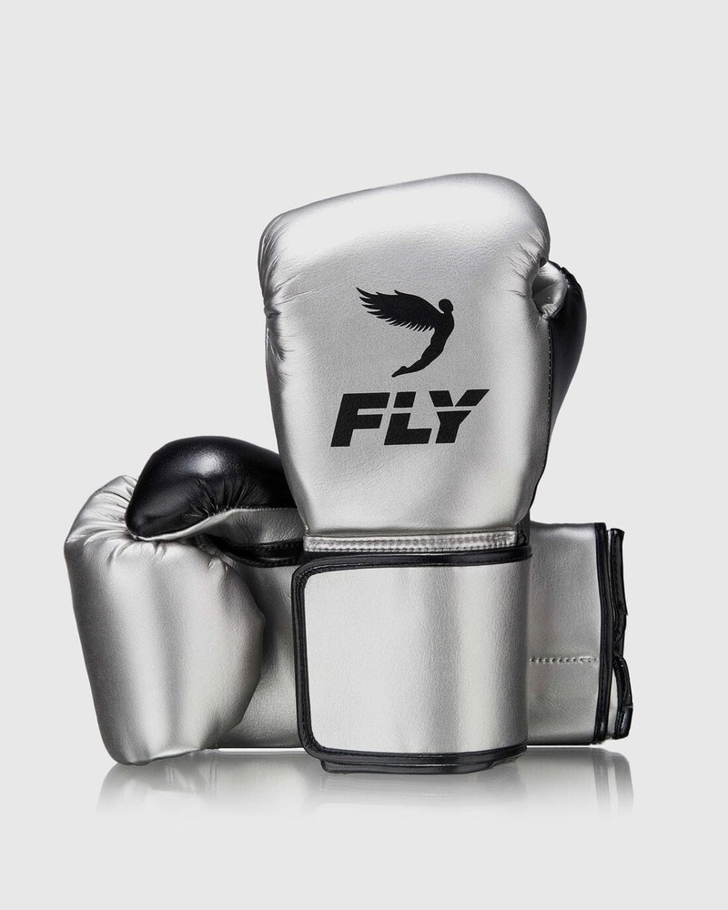 Fly Superloop X Boxing Gloves Hook and loop Sparring gloves Silver 8oz-16oz