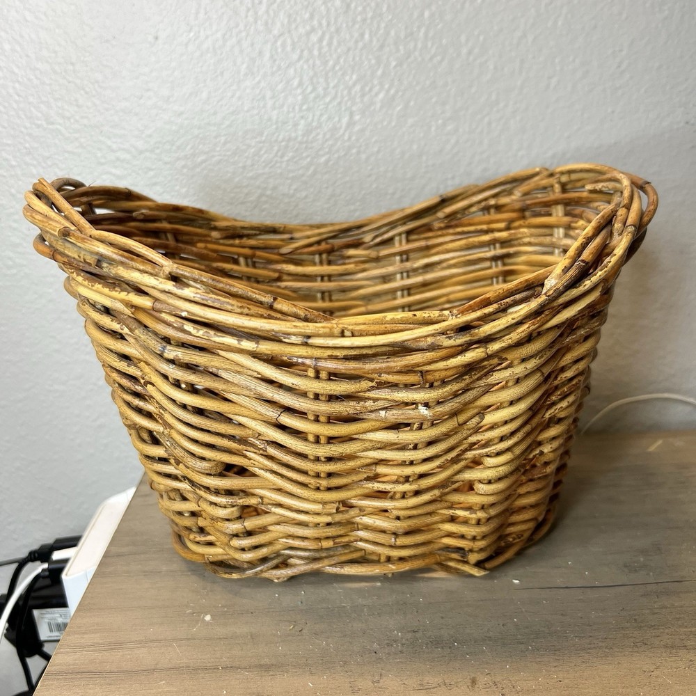 Vintage Woven Wicker Oval Basket 7x10x8 Rustic Storage Planter Boho Decor