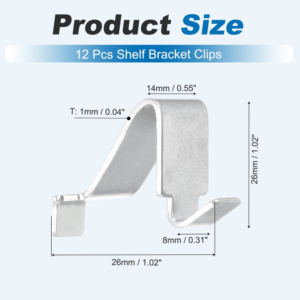 12Pcs Shelf Mounts, 8mm Adjustable U Clips, Silver